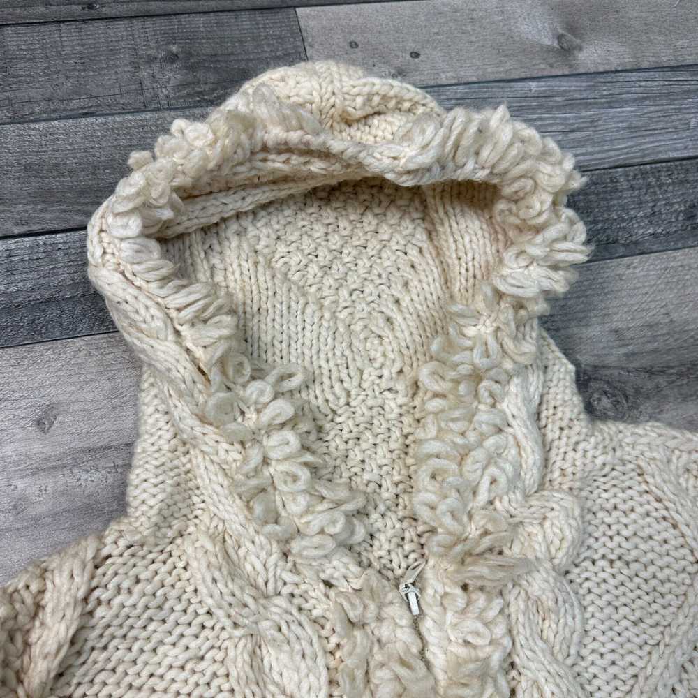 Vintage Hand Knit Hoodie 100% Wool Chunky Abstrac… - image 8