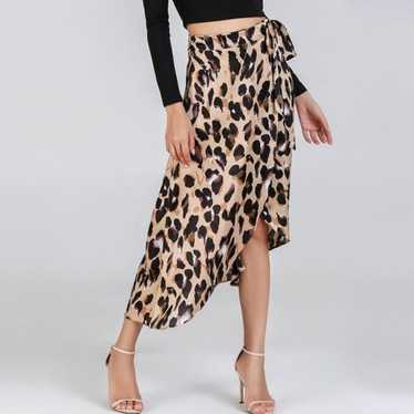 Leopard Printed Midi Tie Wrap Around Skirt - image 1