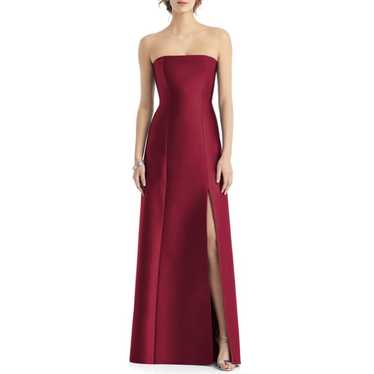 Alfred Sung Strapless Slit Satin Gown