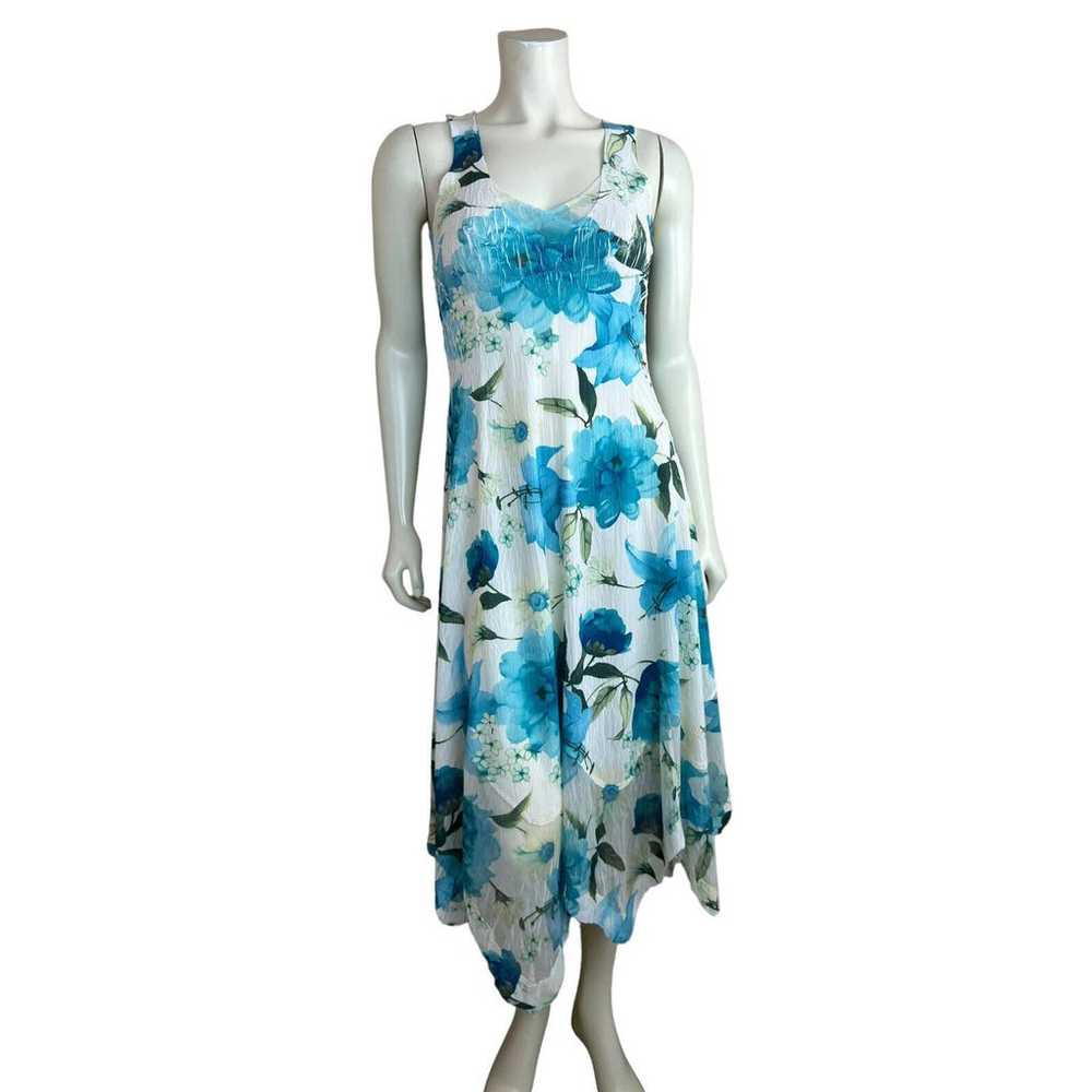 Komarov Floral Print Midi Dress S Sleeveless Whit… - image 1