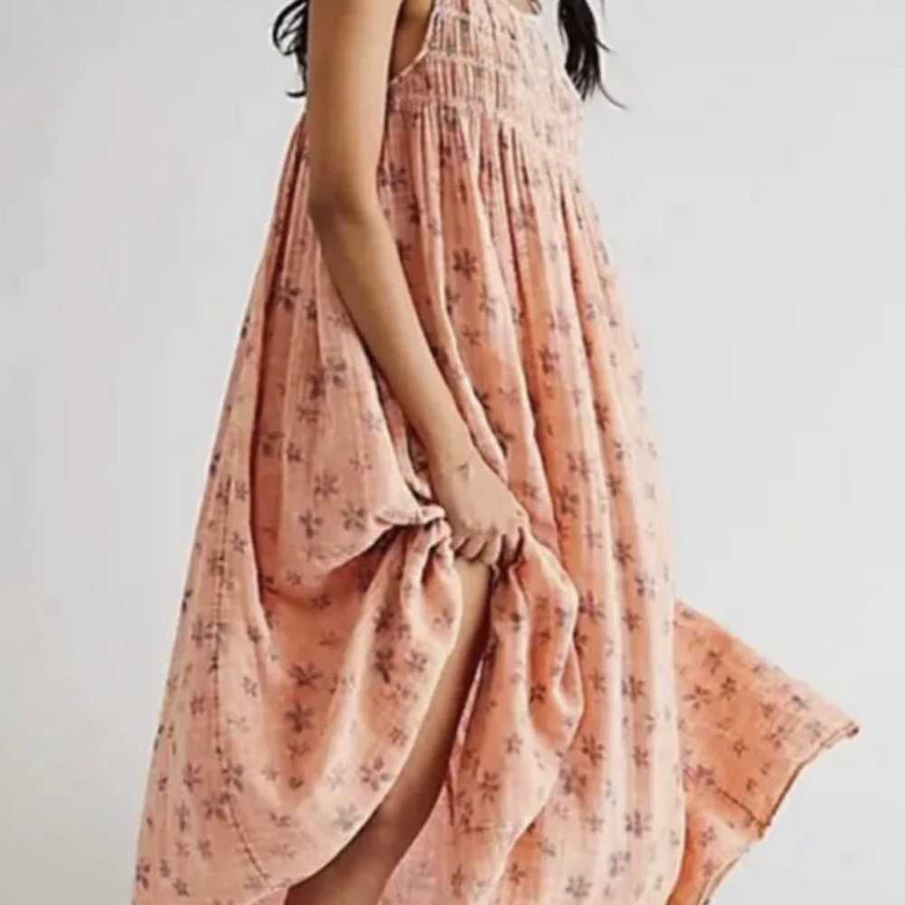 Free People Azure Maxi Dress Floral Smocked Pleat… - image 1