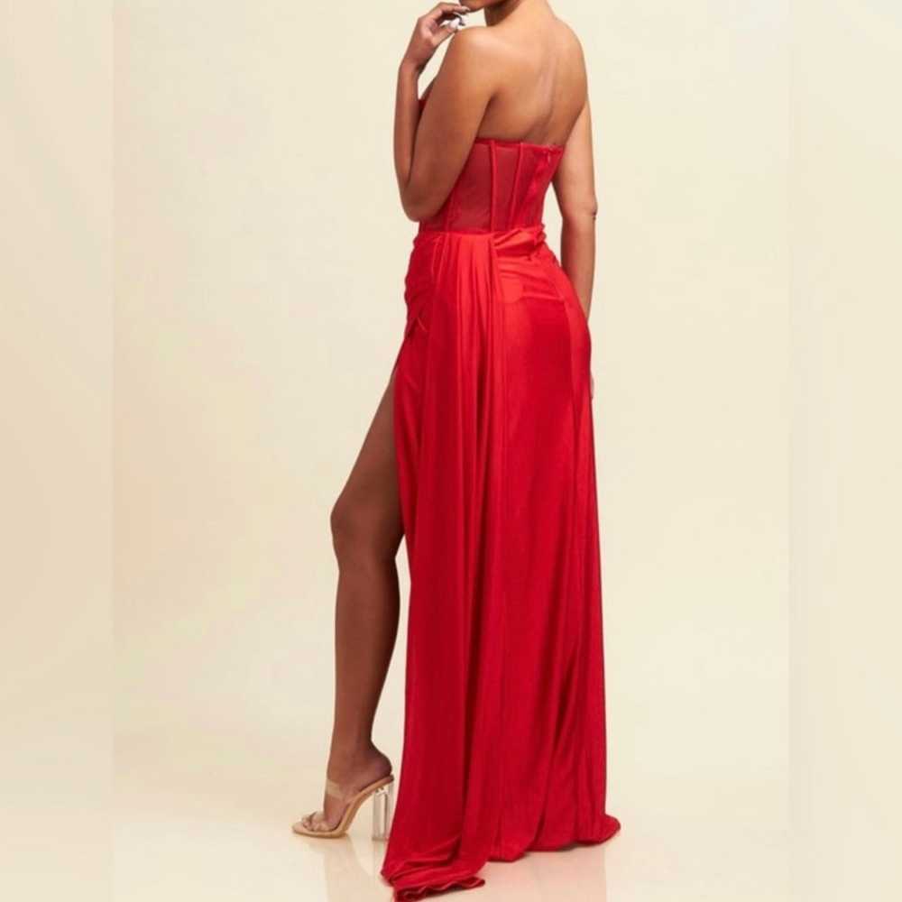 Red Draped Corset High Slit Maxi Gown - image 2