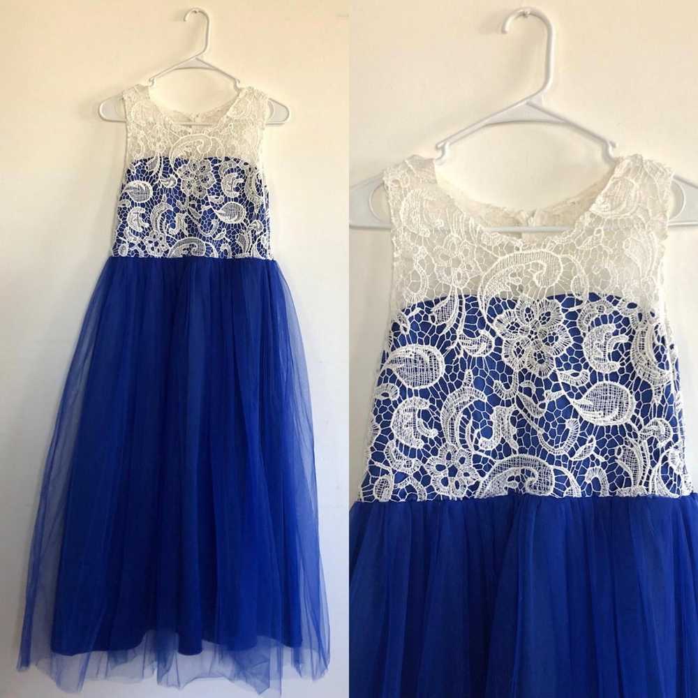 Vintage Blue and White Party Dress, 1980s Formal … - image 1