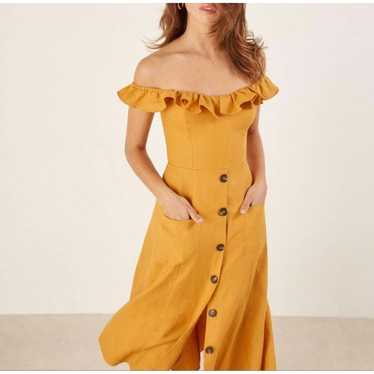 Reformation Hattie Linen Midi Dress, Mustard Yell… - image 1
