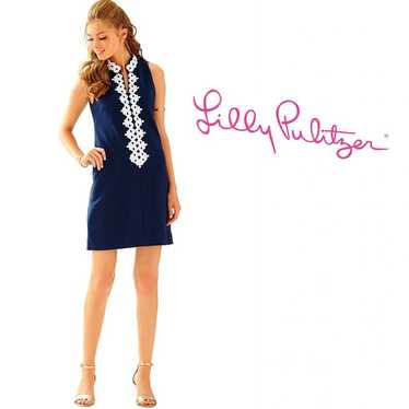 Lilly Pulitzer Blue Shift Dress XS Mini White Ott… - image 1