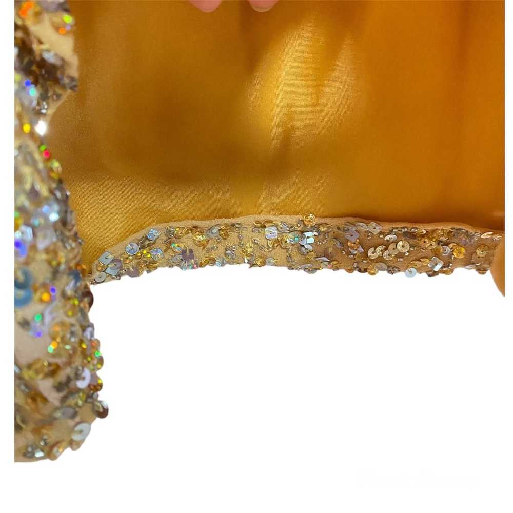 Scala 100% Silk Beaded Sequin Yellow Gold Dress - image 10