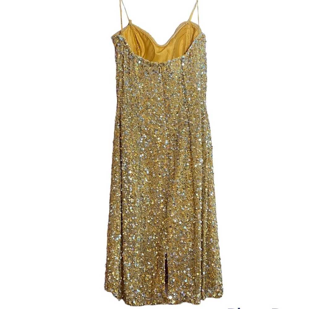 Scala 100% Silk Beaded Sequin Yellow Gold Dress - image 2