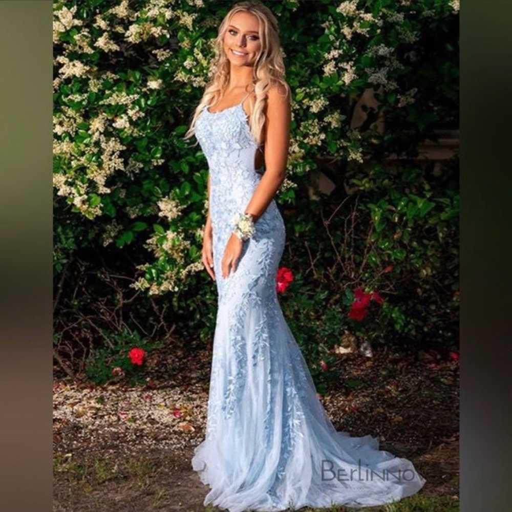 Blue Mermaid Lace Prom Dress - image 1