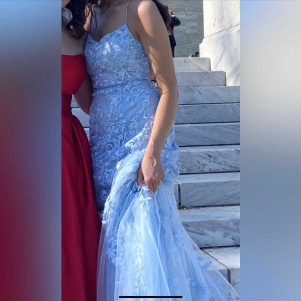 Blue Mermaid Lace Prom Dress - image 2