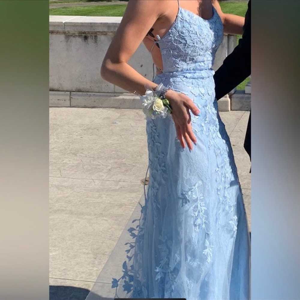 Blue Mermaid Lace Prom Dress - image 3