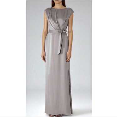 Reiss Hera Gray Tie Waist 100% Silk Maxi Dress wit