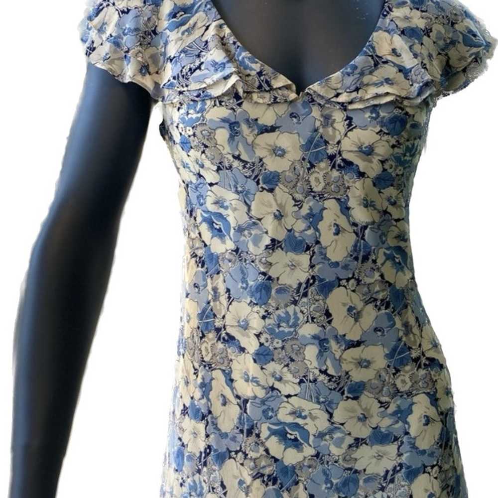 Ralph Lauren 100% Silk Blue Floral Dress Size 4 - image 1