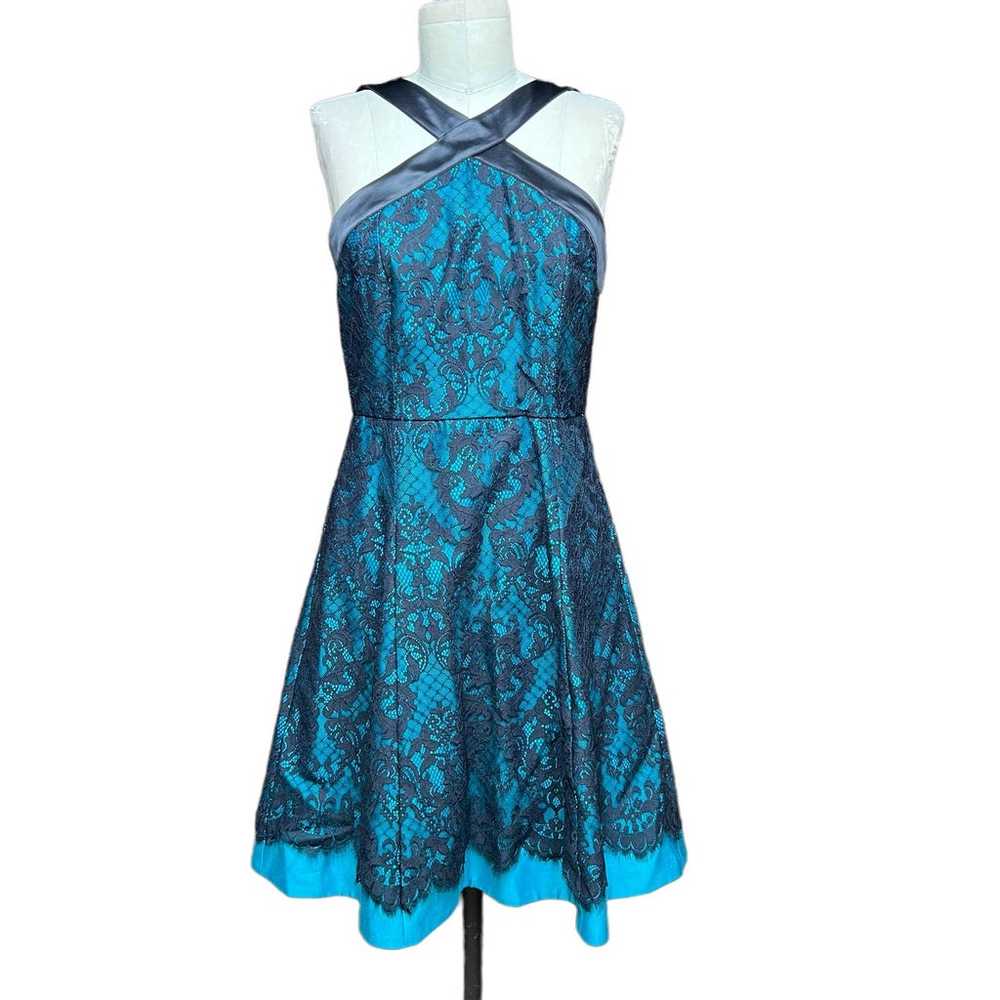 Draper James Betty Lace Halter Mini Dress Teal Bl… - image 1