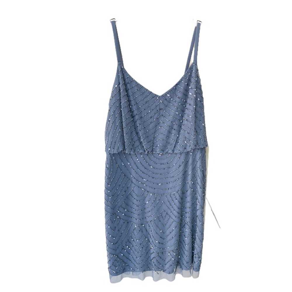 ADRIANNA PAPELL Beaded Blouson Dress Dusty Blue 10 - image 2