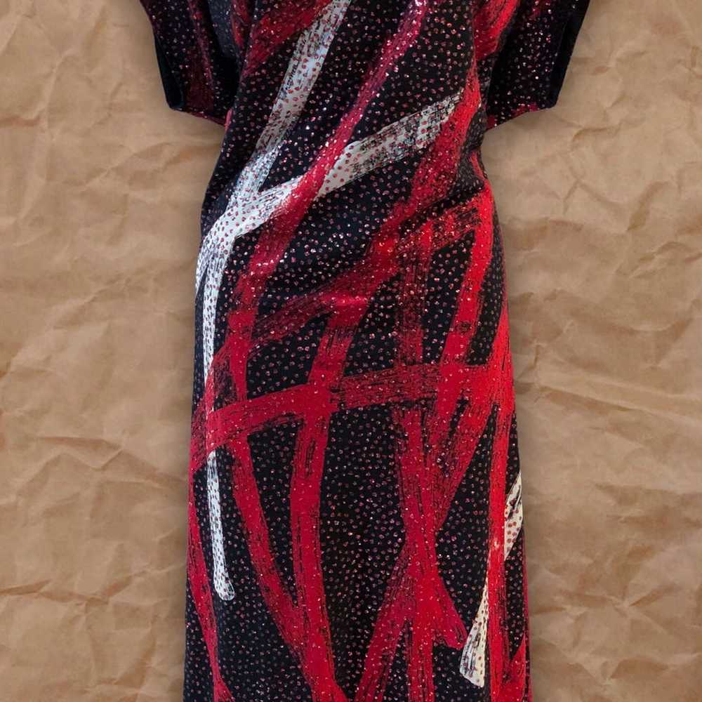Vintage NUIT Black Red White Abstract Glitter Mid… - image 4