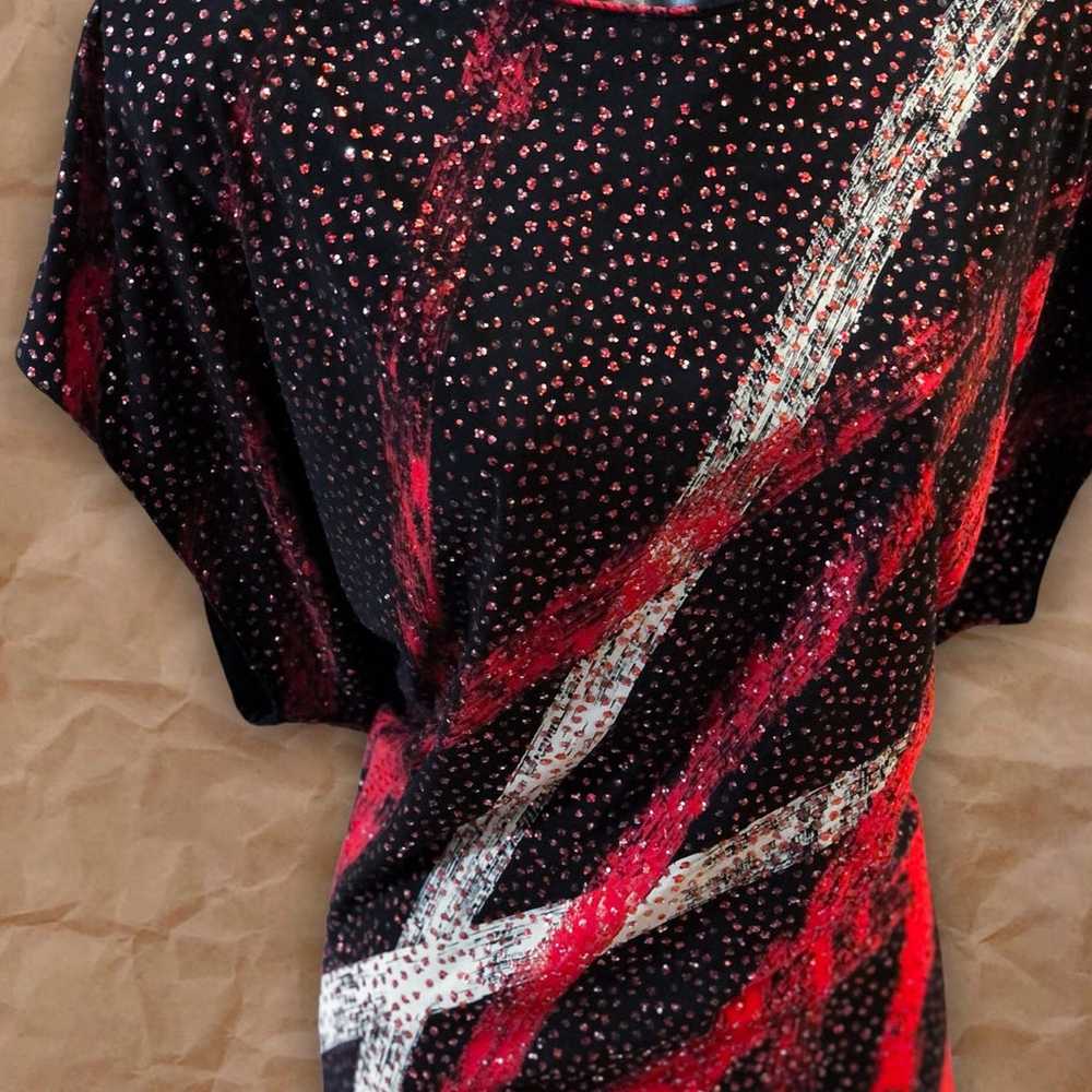 Vintage NUIT Black Red White Abstract Glitter Mid… - image 6