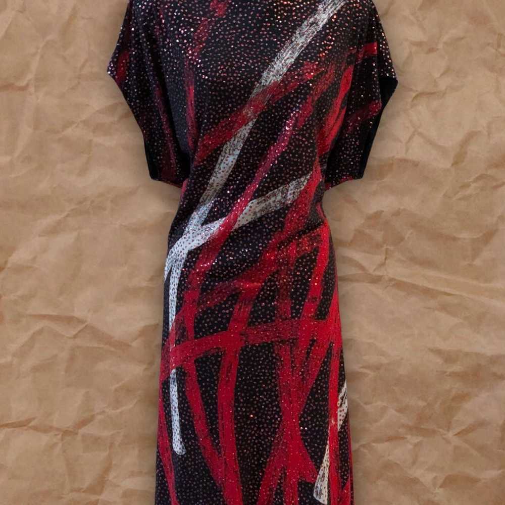 Vintage NUIT Black Red White Abstract Glitter Mid… - image 7