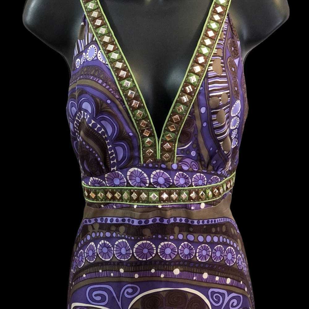 Vintage ITW Purple Paisley Pure Silk Maxi Dress - image 3