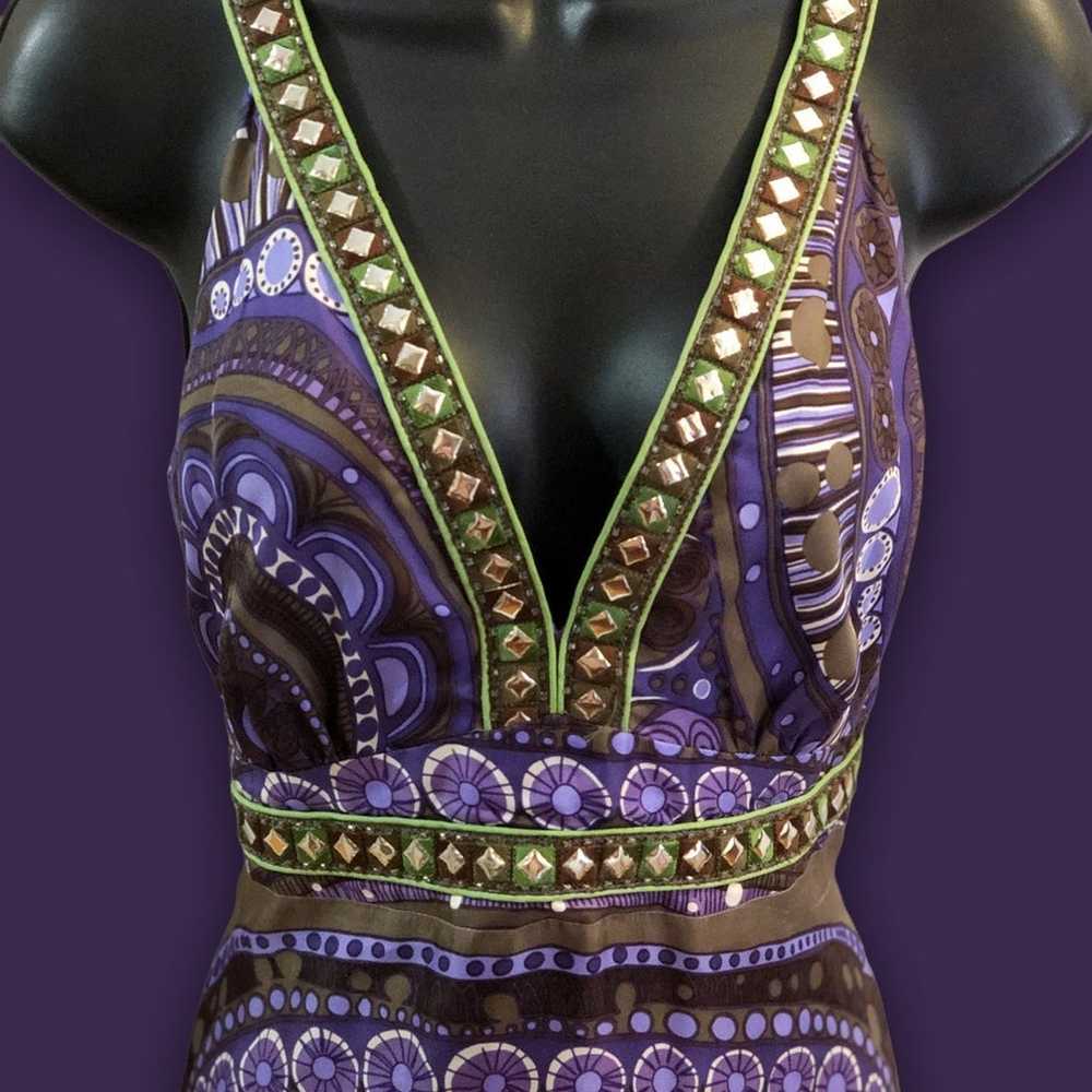 Vintage ITW Purple Paisley Pure Silk Maxi Dress - image 7