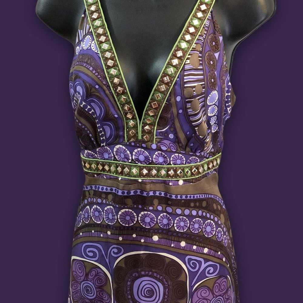 Vintage ITW Purple Paisley Pure Silk Maxi Dress - image 8