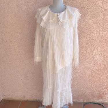 Kumayes vintage prairie style dress cream feather… - image 1
