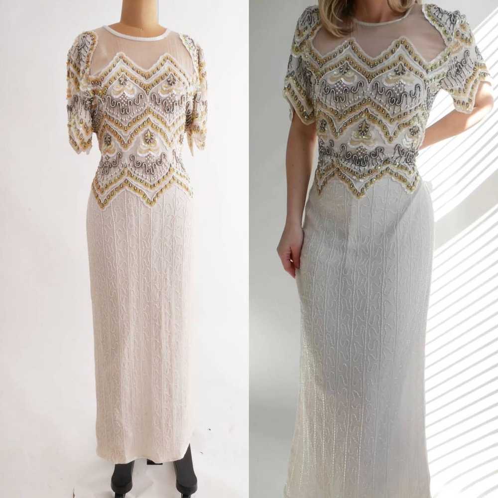 white beaded silk dress | 80s Vintage evening gow… - image 2