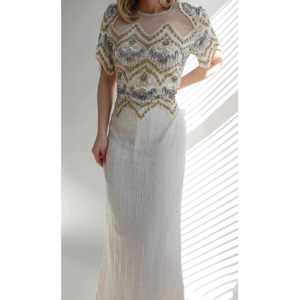 white beaded silk dress | 80s Vintage evening gow… - image 4