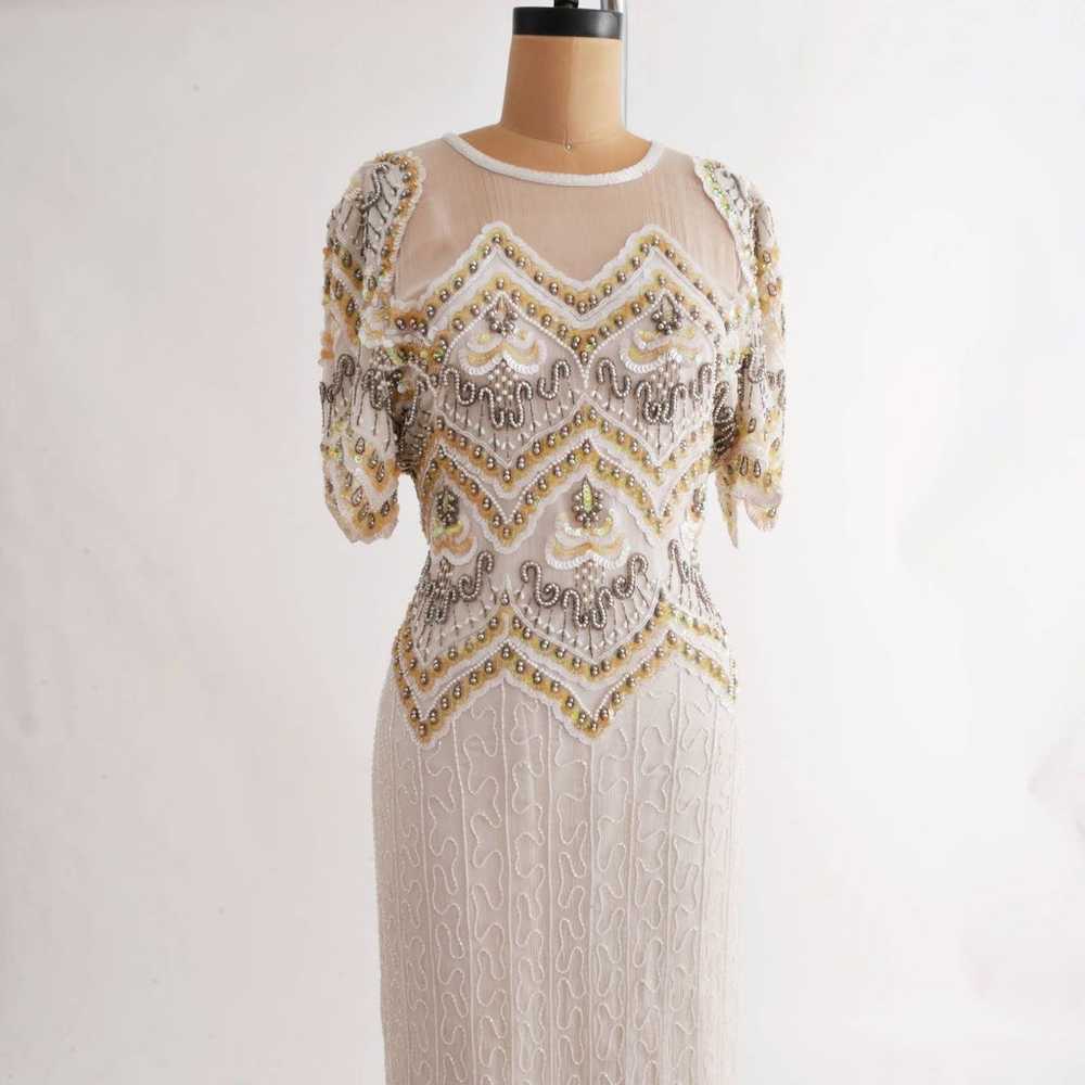 white beaded silk dress | 80s Vintage evening gow… - image 7
