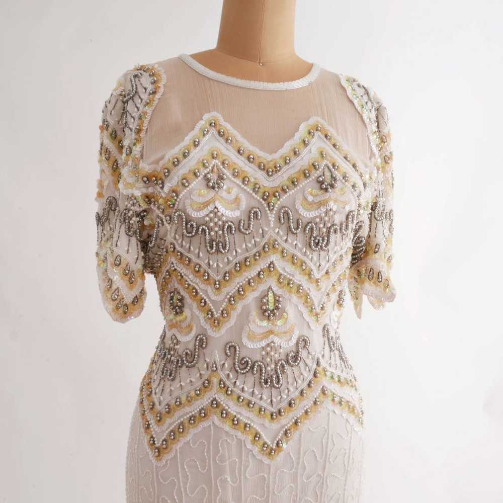 white beaded silk dress | 80s Vintage evening gow… - image 8