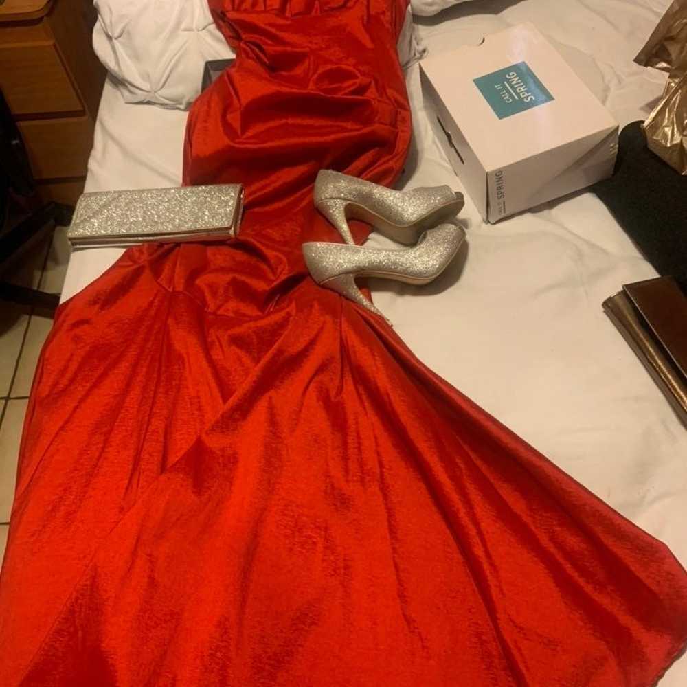 Red mermaid prom dress - image 2