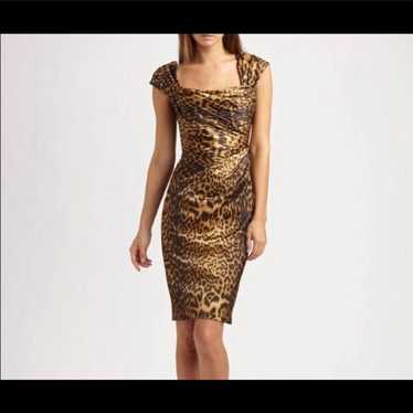 tadashi shoji leopard print satin dress. - image 1