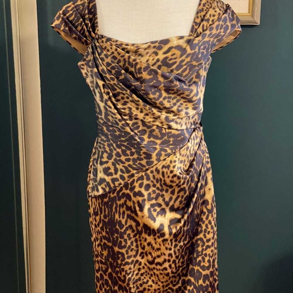 tadashi shoji leopard print satin dress. - image 2