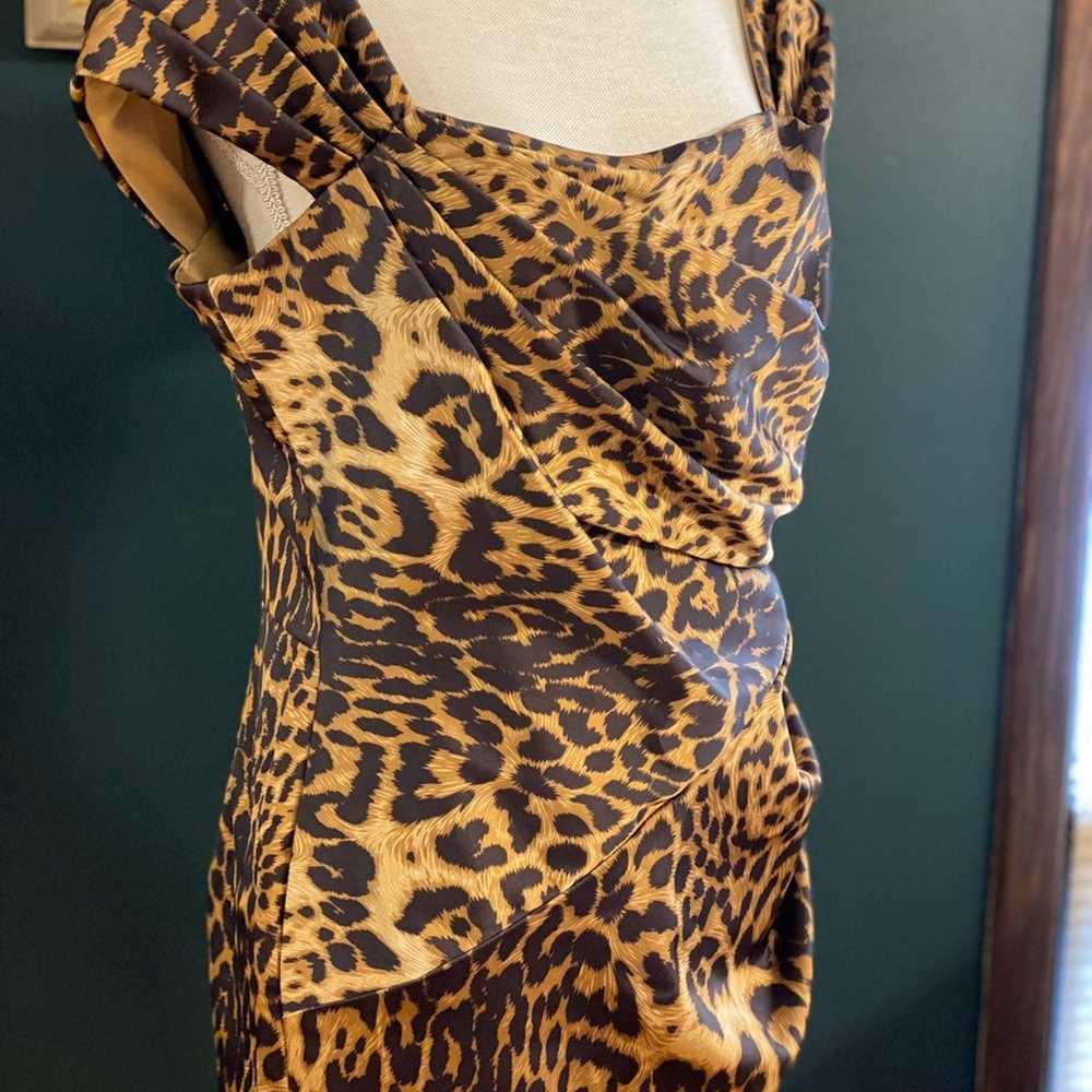 tadashi shoji leopard print satin dress. - image 3