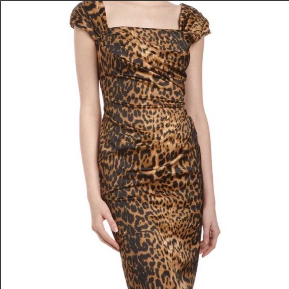 tadashi shoji leopard print satin dress. - image 4