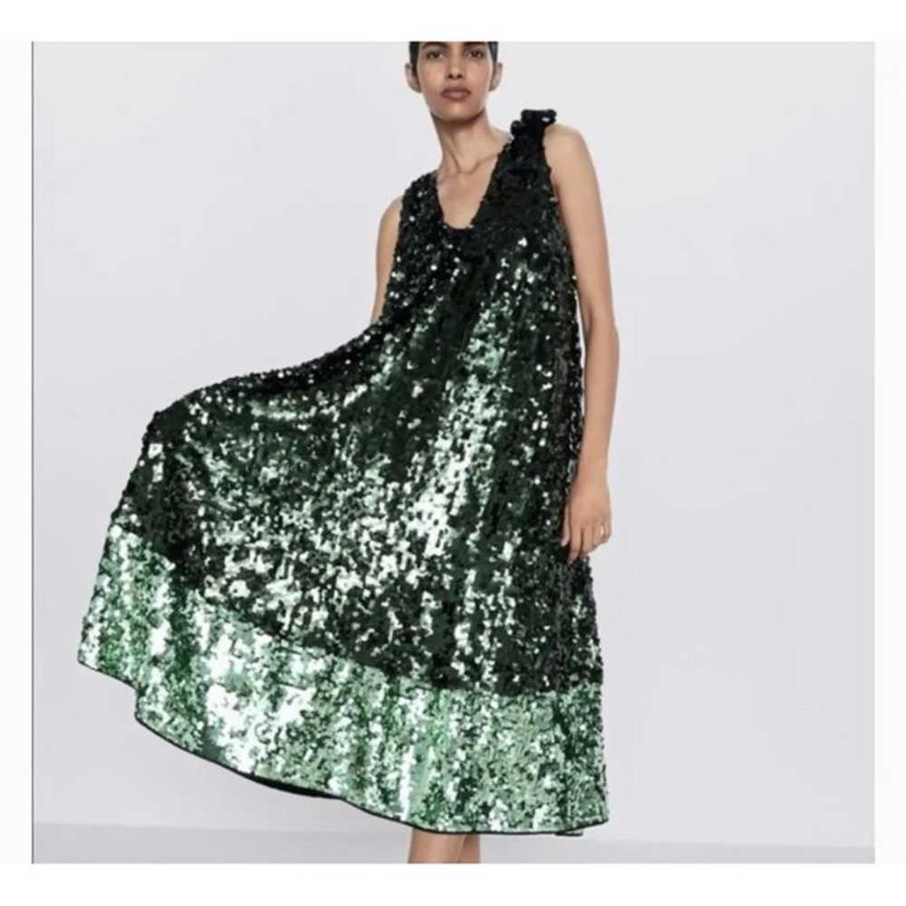Zara Special Edition Green Sequins Bow Holiday Mi… - image 1