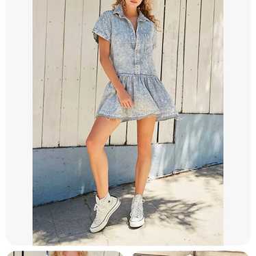 Free People Love Buzz Railroad Striped Denim Dres… - image 1