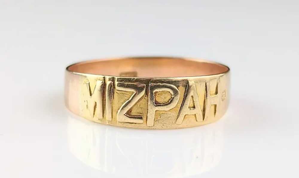 Antique 9k gold Mizpah band ring, Victorian - image 11