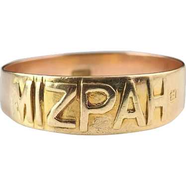 Antique 9k gold Mizpah band ring, Victorian - image 1