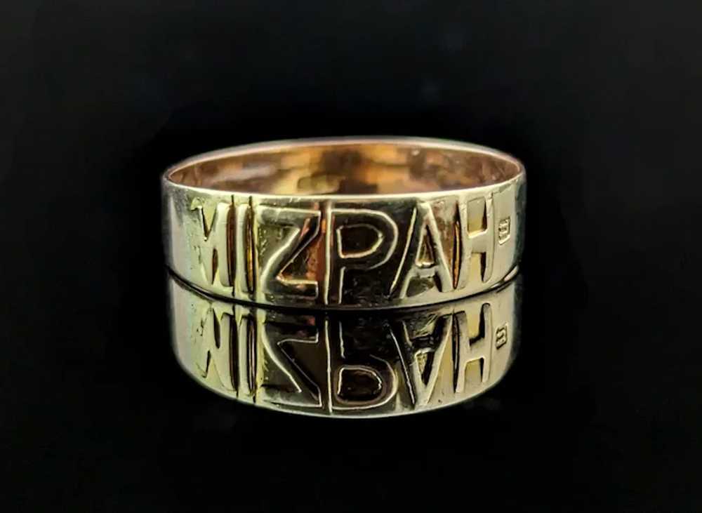 Antique 9k gold Mizpah band ring, Victorian - image 3