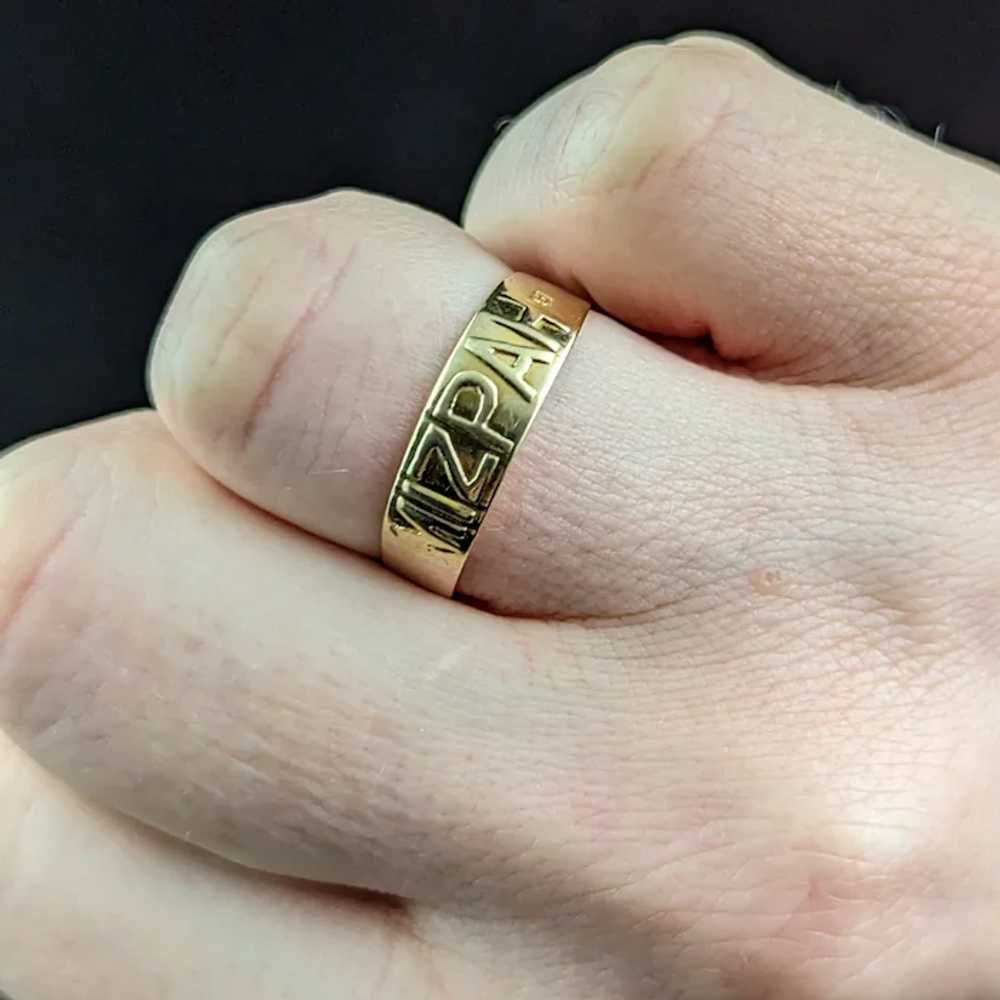 Antique 9k gold Mizpah band ring, Victorian - image 4