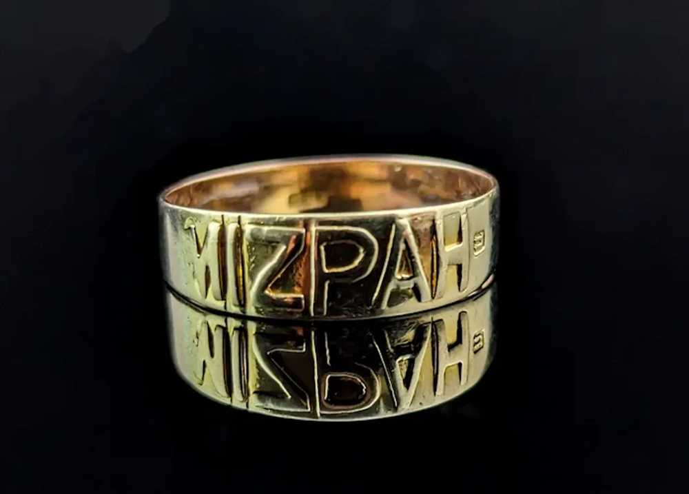 Antique 9k gold Mizpah band ring, Victorian - image 5