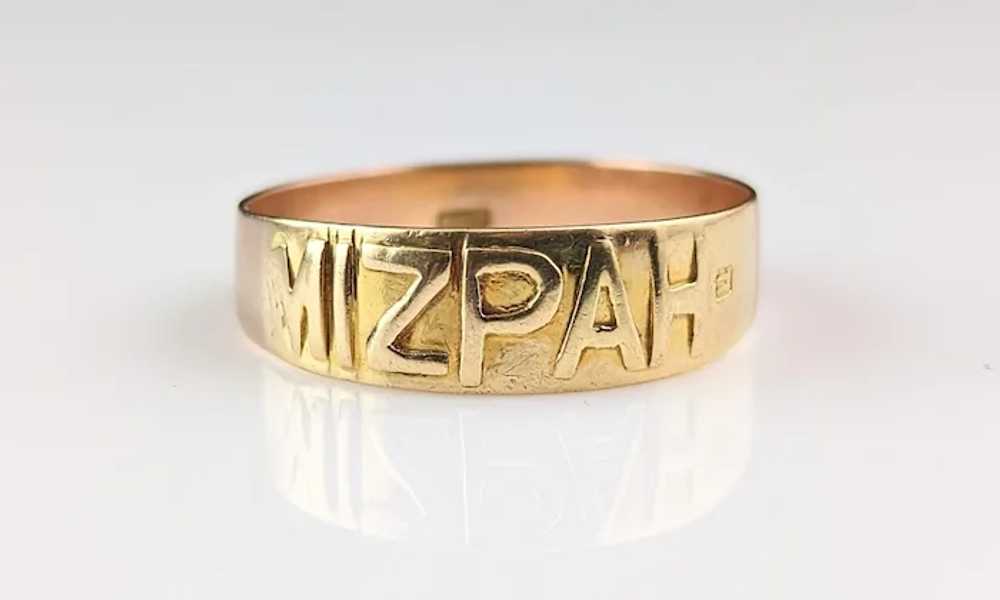 Antique 9k gold Mizpah band ring, Victorian - image 7