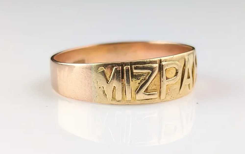 Antique 9k gold Mizpah band ring, Victorian - image 8