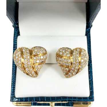 Vintage 18k 2 1/2CT Diamond Heart Earrings Safety… - image 1