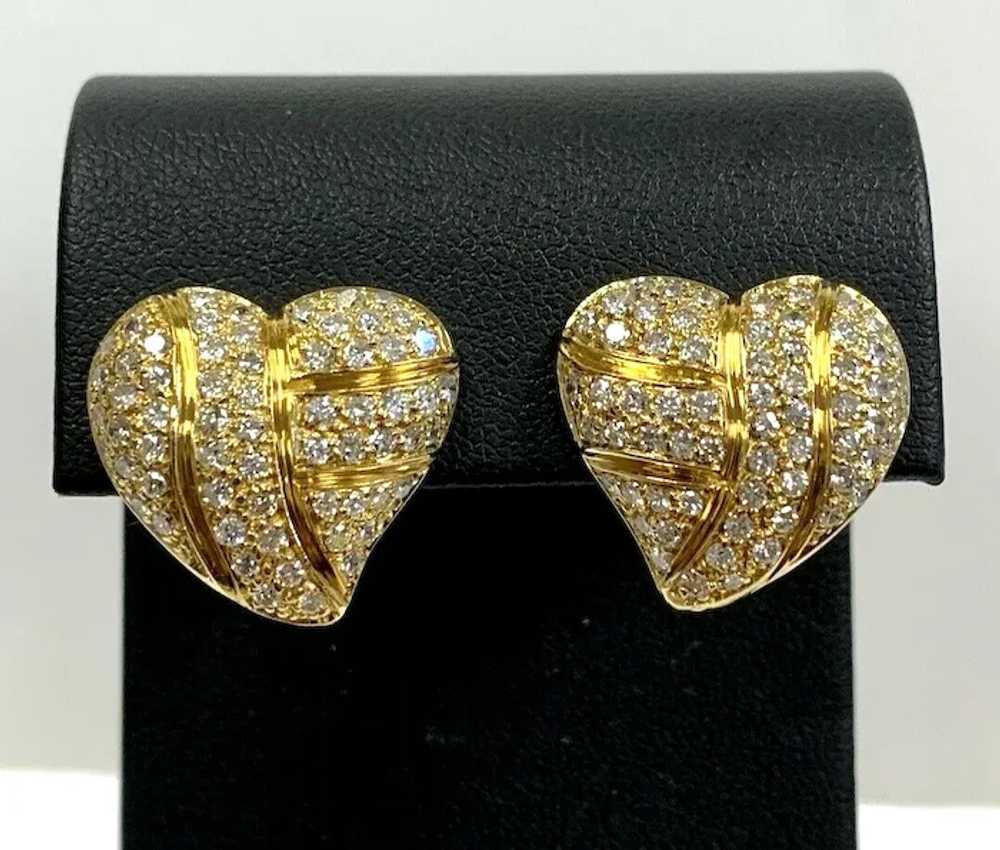 Vintage 18k 2 1/2CT Diamond Heart Earrings Safety… - image 2