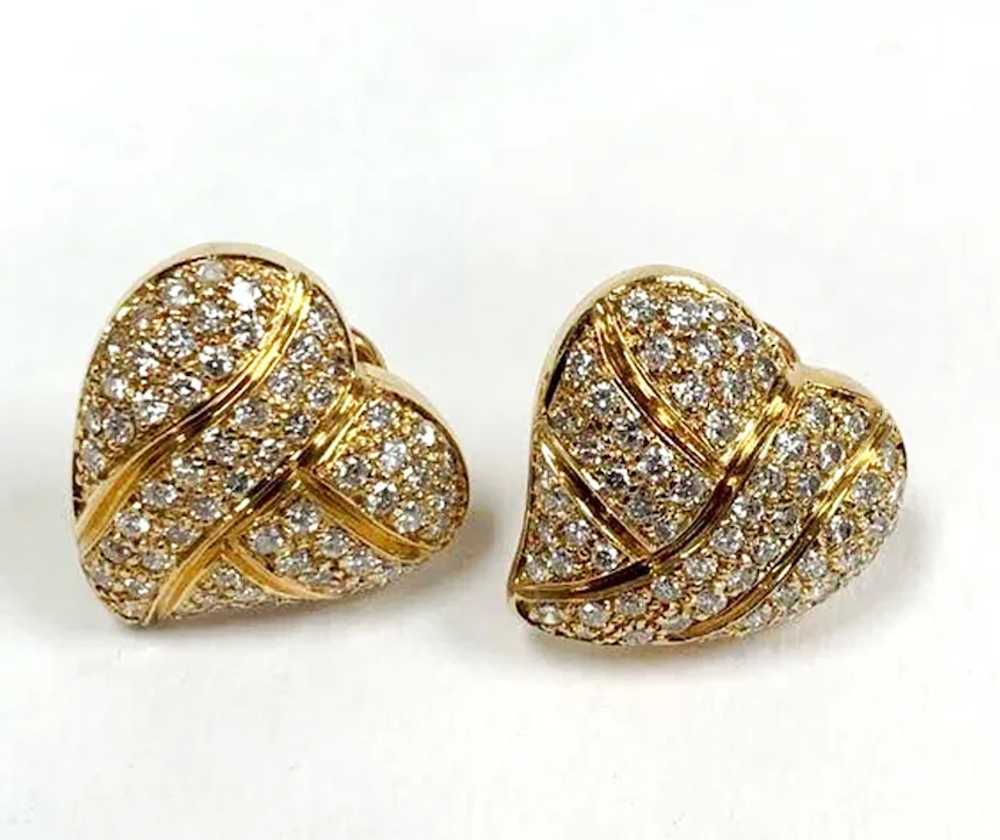 Vintage 18k 2 1/2CT Diamond Heart Earrings Safety… - image 3
