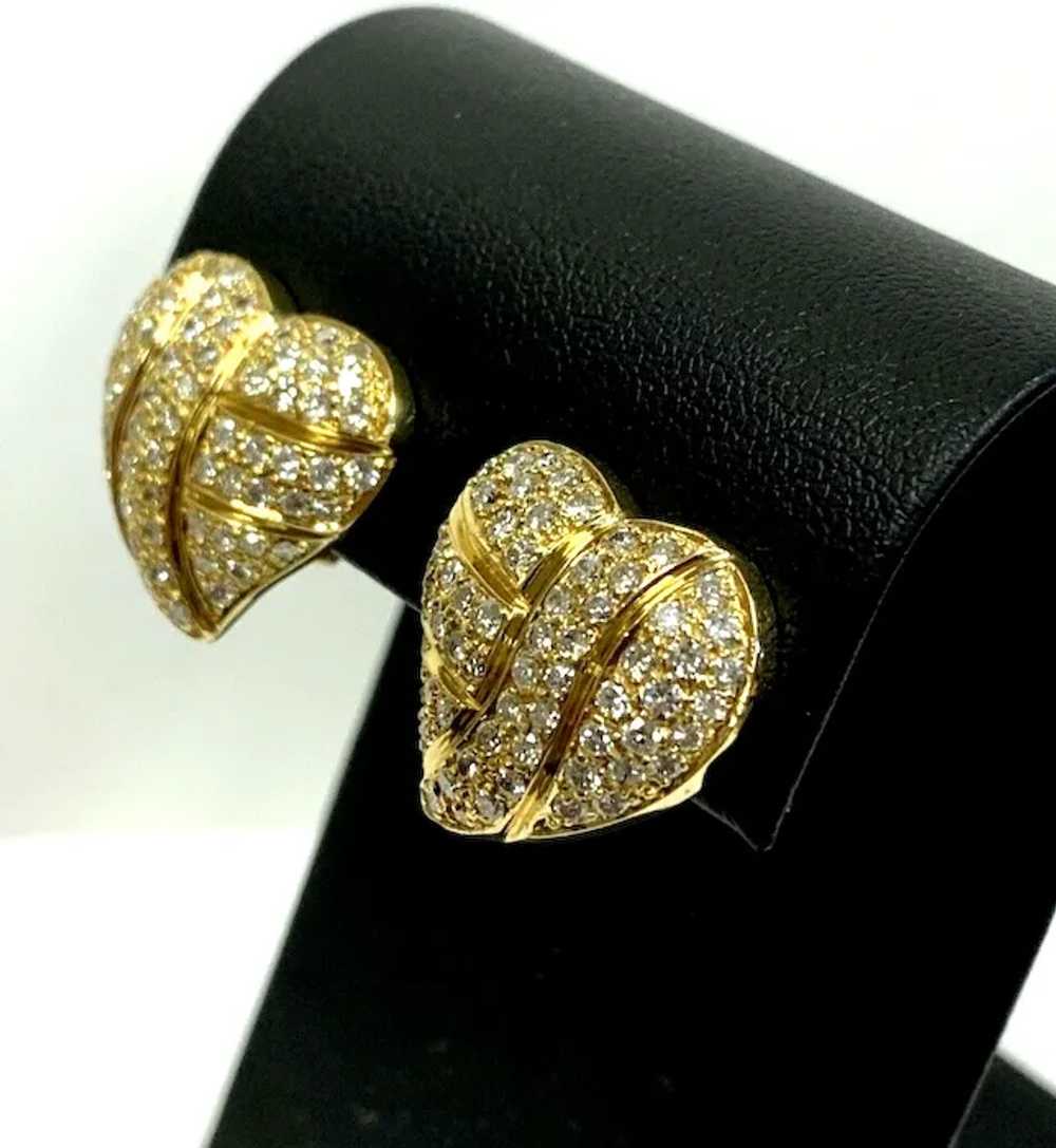 Vintage 18k 2 1/2CT Diamond Heart Earrings Safety… - image 4