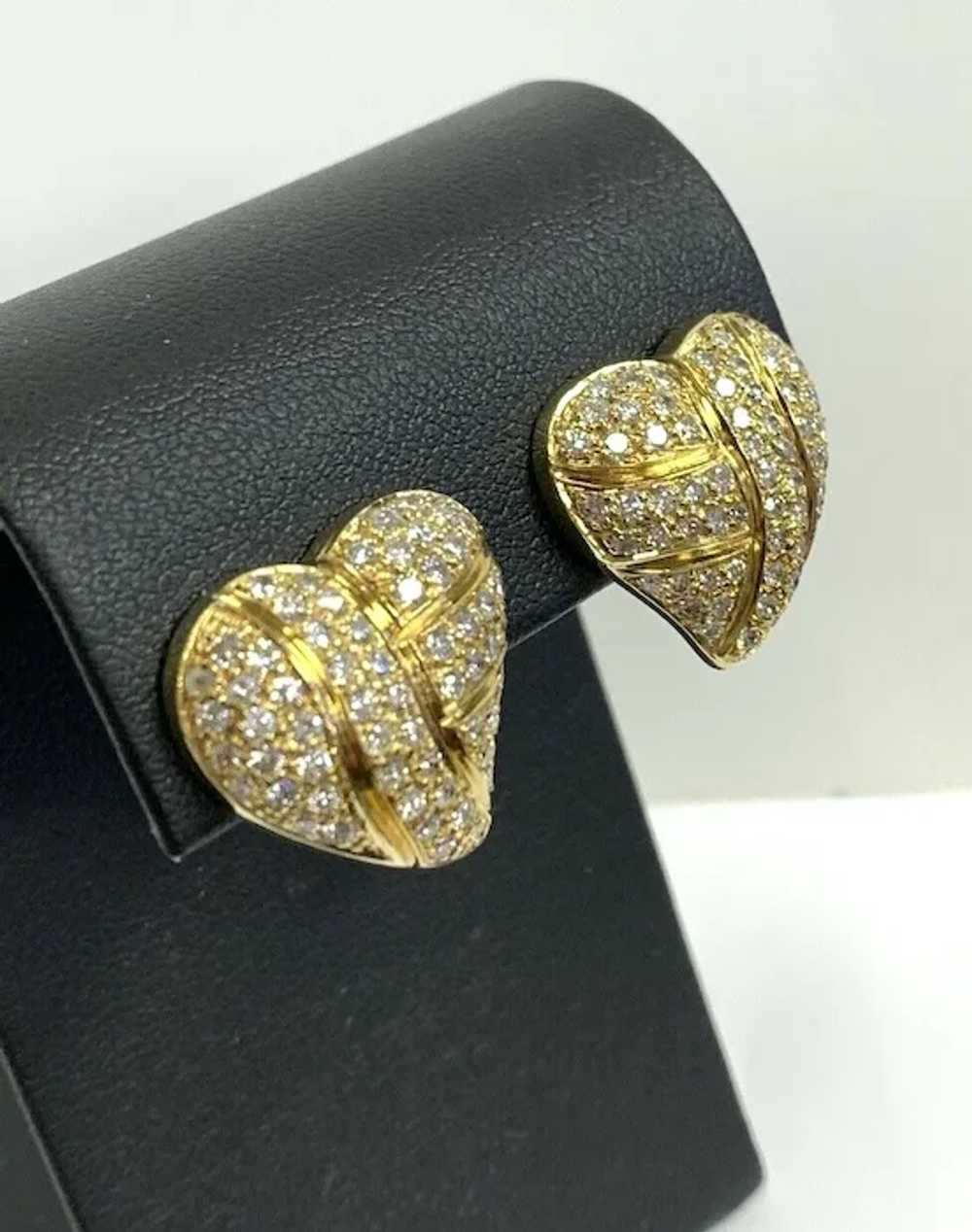 Vintage 18k 2 1/2CT Diamond Heart Earrings Safety… - image 5