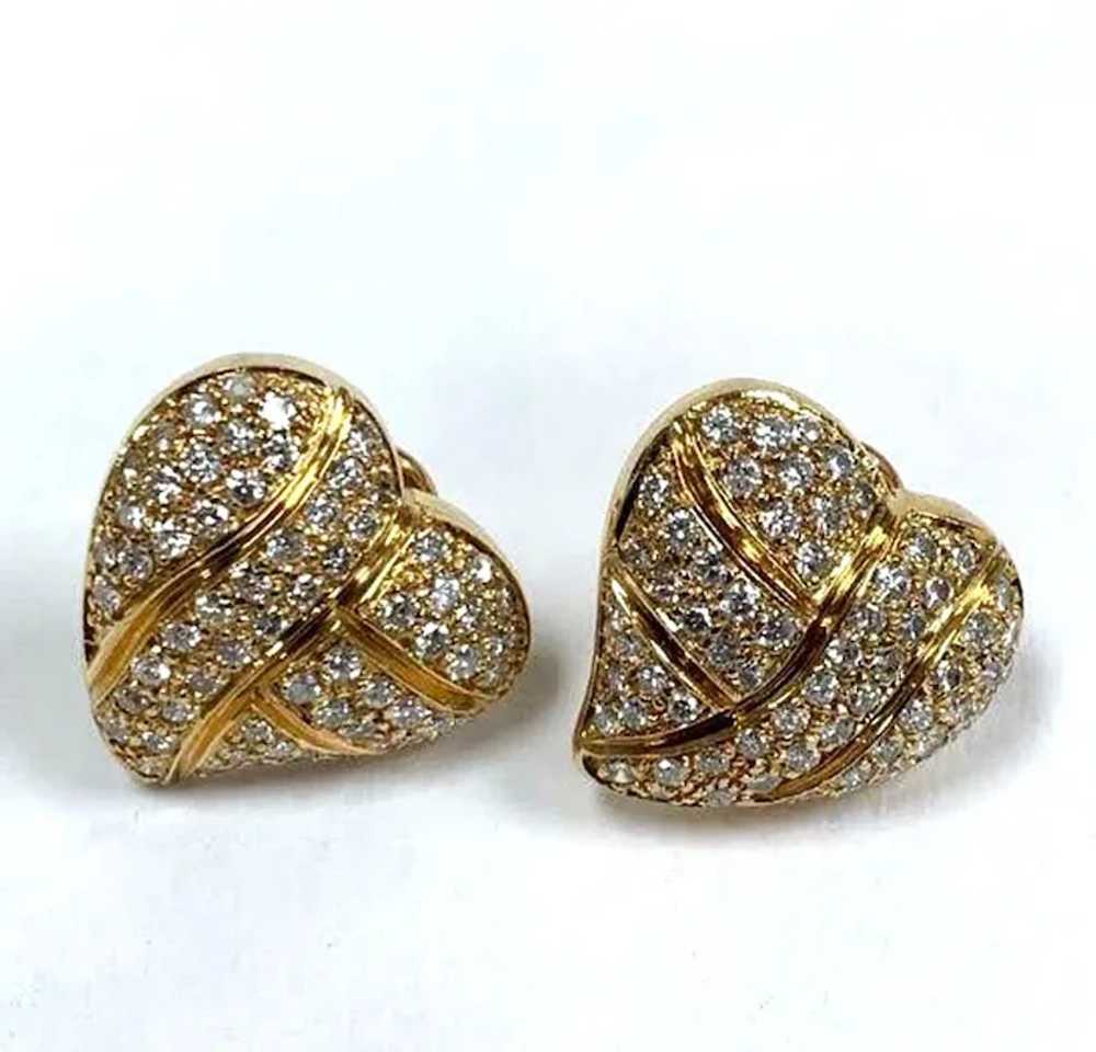 Vintage 18k 2 1/2CT Diamond Heart Earrings Safety… - image 9