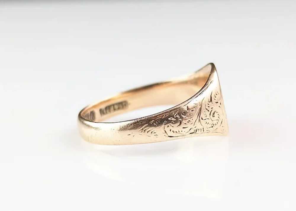 Antique 9k rose gold signet ring, Pinky ring, Eng… - image 11